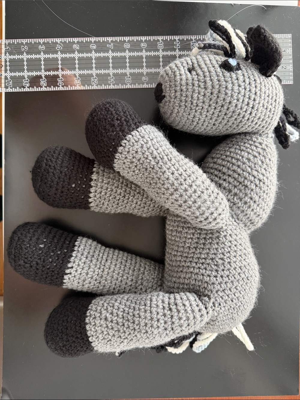 Handmade Grey and Black Crochet Stuffed Horse Plush -